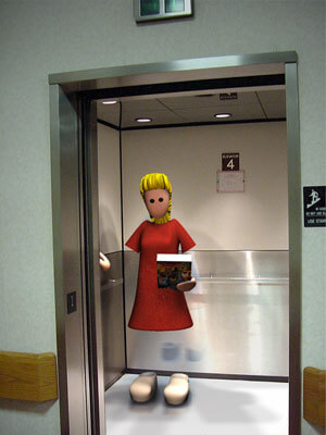 Abbildung 3D-Montage Jill im Fahrstuhl für lernscouts.de